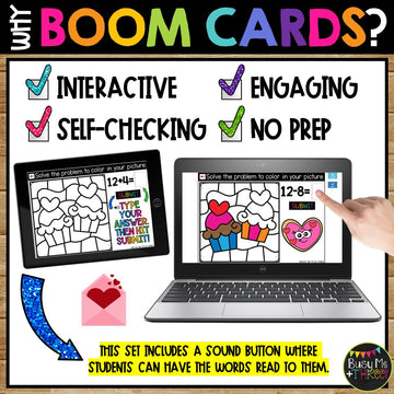 Valentine's Day Boom Cards™ Digital Color by Code Distance Learning Math Cupcake