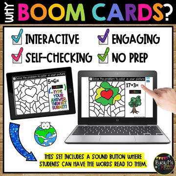 Fact Fluency Boom Cards™ Digital Color by Code Earth Day Math Activity