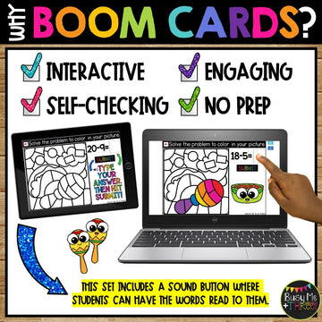 Boom Cards™ Cinco de Mayo Digital Color by Code Math Fact Fluency Station