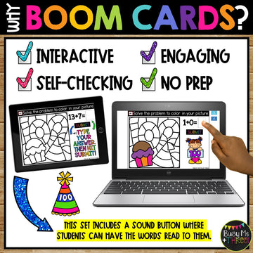 100 Days of School Boom Cards™ Color by Code Distance Learning Math PARTY HAT
