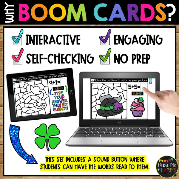 St. Patrick's Day Boom Cards™ Color by Code Digital Math Activity Fact Fluency