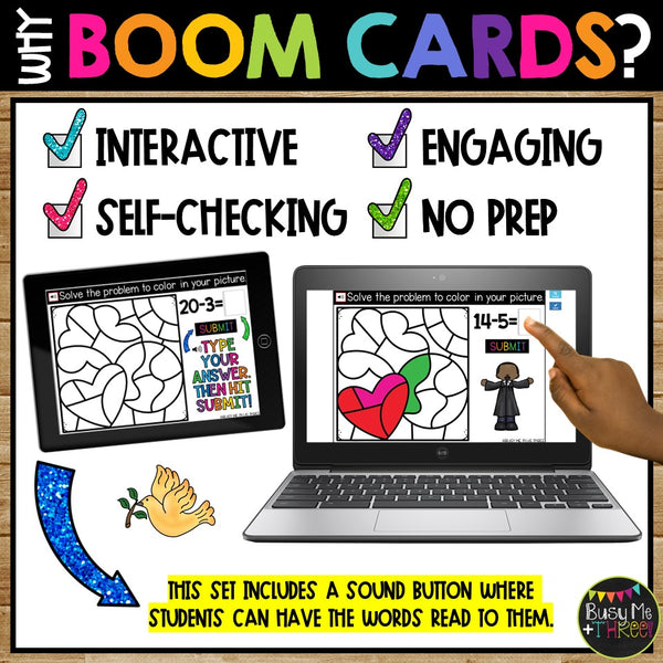 Boom Cards™ Martin Luther King Day Digital Color by Code Distance Learning EARTH