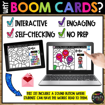Digital Color by Code Boom Cards™ Valentine's Day Balloons Math Station Activity