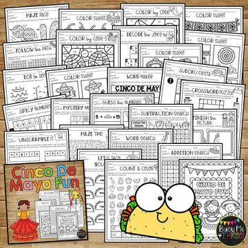 Cinco de Mayo Activities Packet FIESTA THEME, Puzzles, Games, Math, Reading