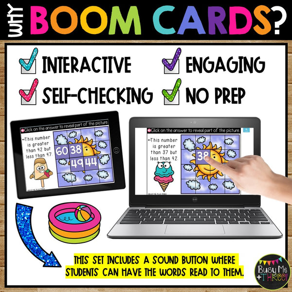 SUMMER Boom Cards™ Uncover the Picture Mystery Number & Number Bonds Set 3