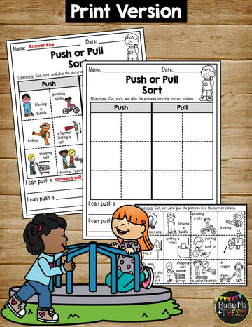 Push or Pull Sort Worksheet Activity a Force and Motion Printable & Digital