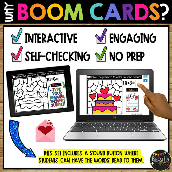Valentine's Day Boom Cards™ Digital Color by Code Distance Learning and Stations
