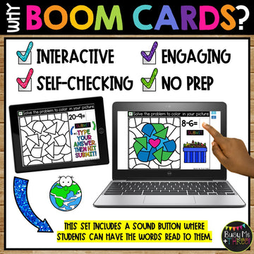 Boom Cards™ Earth Day Digital Color by Code April Math Fact Fluency Station