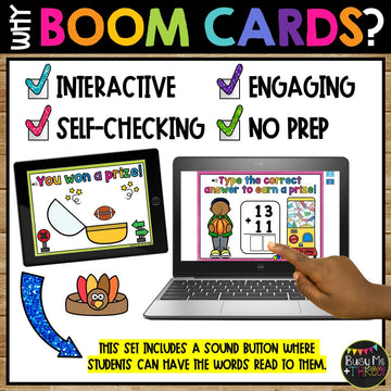Thanksgiving Activity Boom Cards™ Two Digit Algorithms with No Regrouping