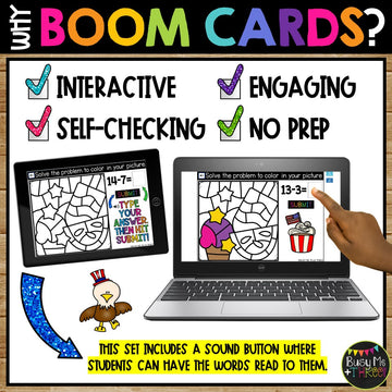 4th of July Boom Cards™ Digital Color by Code Math Fact Fluency Station