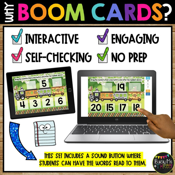 Numbers Before and After Boom Cards™ up to 20 for Kindergarten or Pre-K