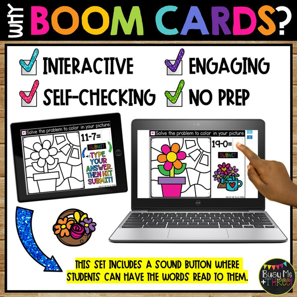 Fact Fluency Boom Cards™ Spring Digital Color by Code Distance Learning