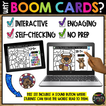 Groundhog Day Boom Cards™ Digital Color by Code February Math Station Activity