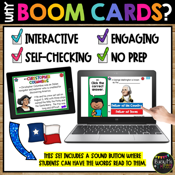 Texas Historical Figures Boom Cards™ Kindergarten José Navarro Stephen F. Austin