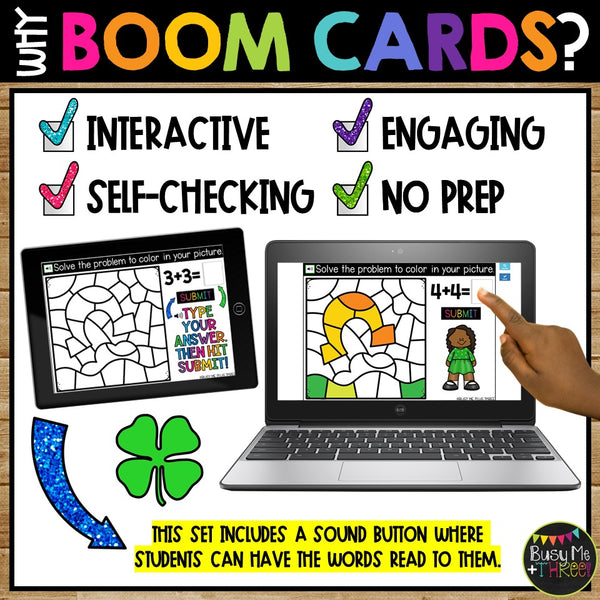 March Boom Cards™ Digital Color by Code St. Patrick's Day Doubles Math Activity