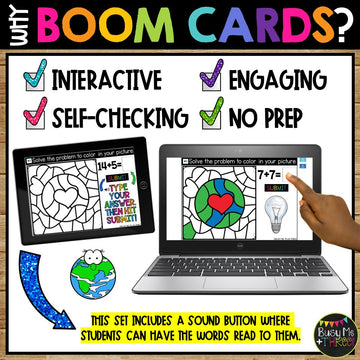 Digital Color by Code Boom Cards™ for Earth Day Math Fact Fluency Practice