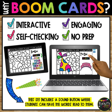 New Years 2021 Boom Cards™ PARTY HAT Color by Code Math Digital Learning