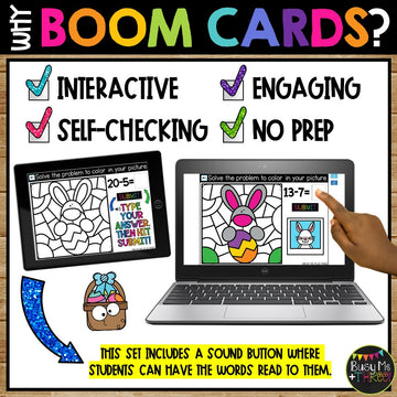 Boom Cards™ Easter Digital Color by Code April Math Fact Fluency Station