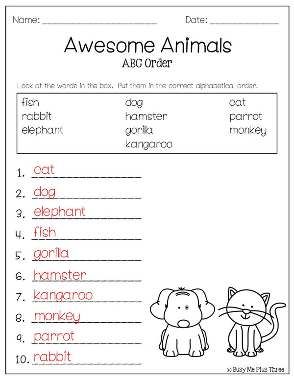 ABC Order Worksheets Alphabetical Order Pages for 1st, 2nd, 3rd