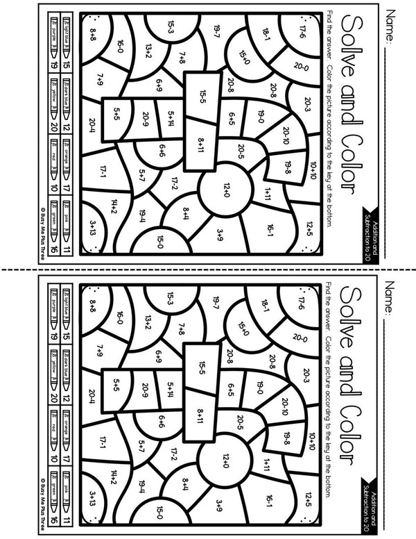 Color by Code Letters Numbers & Symbols BUNDLE Addition & Subtraction to 10 & 20