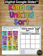 Kind or Unkind Choices Sort Distance Learning for Google Classroom™