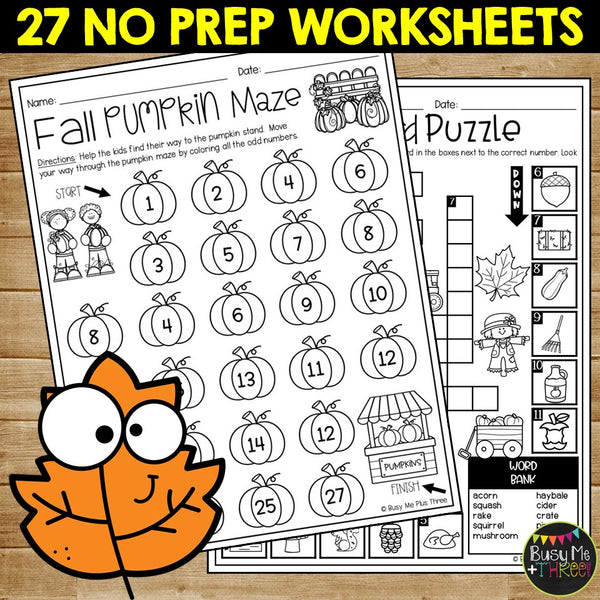 Fall No Prep FUN Activities for Math and ELA