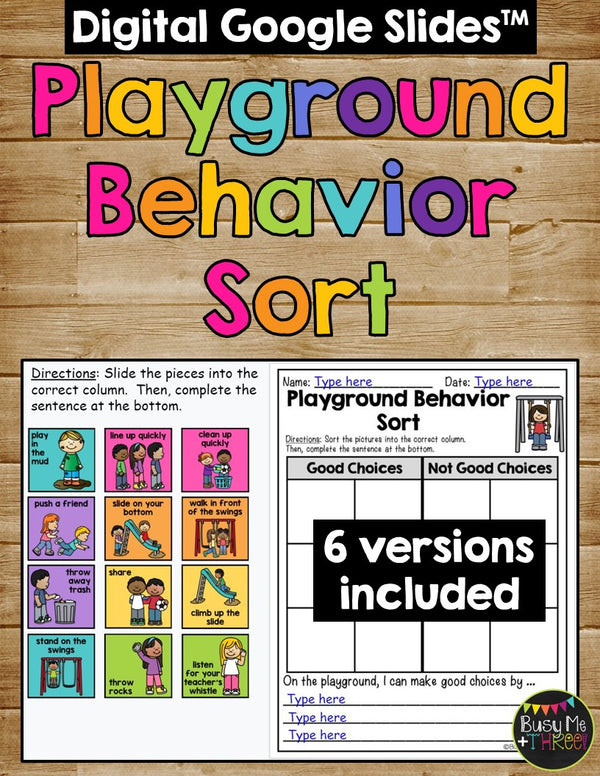 Playground Rules Sort Behavior Choices Distance Learning for Google Classroom™