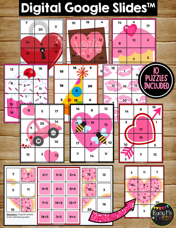 Valentine's Day Secret Picture Tile Puzzles Distance Learning Google Classroom™