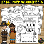 THANKSGIVING FUN Packet Crosswords, Word Search, Math, Reading