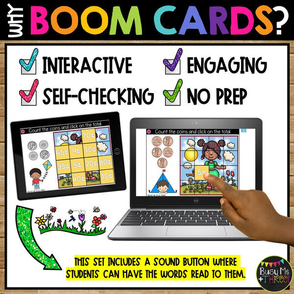 SPRING Boom Cards™ Uncover the Picture Set 2 Telling Time and Counting Money