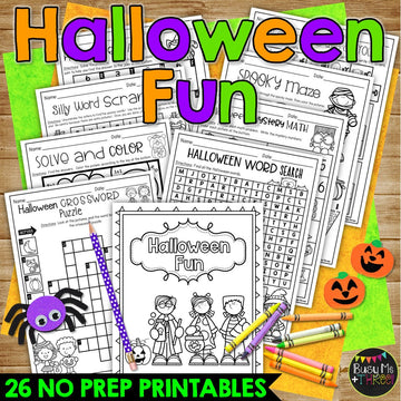 Halloween Activities BUNDLE No Prep Printables, Writing, Glyph, Bingo, Math