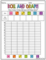 Roll and Graph Dice Game Kindergarten, First, Second Grade GRAPHING