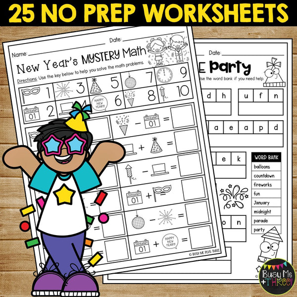 New Years 2022 No Prep Fun Worksheets Crosswords Word Search Puzzles Math ELA