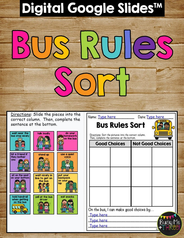 Bus Rules and Behavior Sort Distance Learning for Google Classroom™