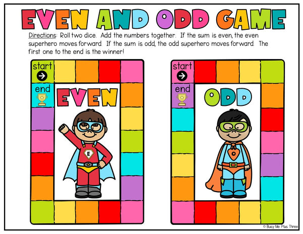 Even and Odd Dice Game for 1st Grade and 2nd Grade