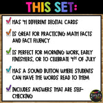 Fact Fluency Boom Cards™ Digital Color by Code 4th of July Math Activity