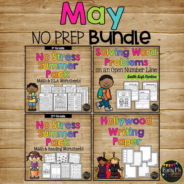 May NO PREP Worksheets and Printables BUNDLE Math, Reading, Writing 1st, 2nd