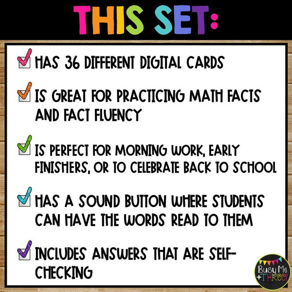 Boom Cards™ Back to School Digital Color by Code Math Station