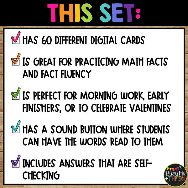 Valentine's Day Two Digit Subtraction Math Boom Cards™ with No Regrouping