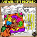 THANKSGIVING FUN Packet Crosswords, Word Search, Math, Reading