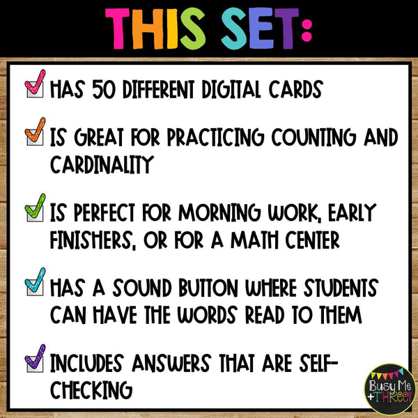 Kindergarten Math Boom Cards™ Comparing Numbers to 20 More Less Equal To