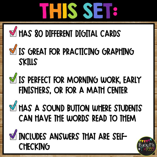 Graphing Boom Cards™ with Audio for Kindergarten 1st and 2nd Grade Picture Graph