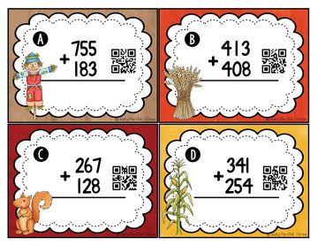 Addition with Regrouping Game, Math Scoot {QR Codes} Fall, Autumn