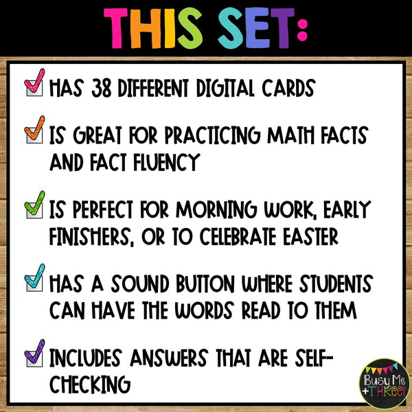 Fact Fluency Boom Cards™ Digital Color by Code Easter Math Activity