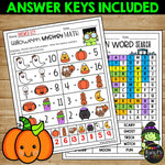 Halloween Activities No Prep FUN Crossword Puzzle Word Search Mazes