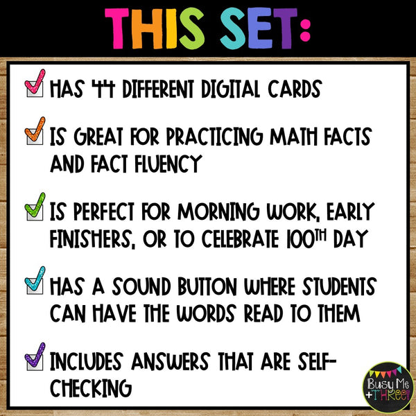 100th Day Boom Cards™ Digital Math Color by Code Distance Learning GLASSES