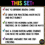 Digital Color by Code Boom Cards™ for Cinco de Mayo Math Fact Fluency Practice