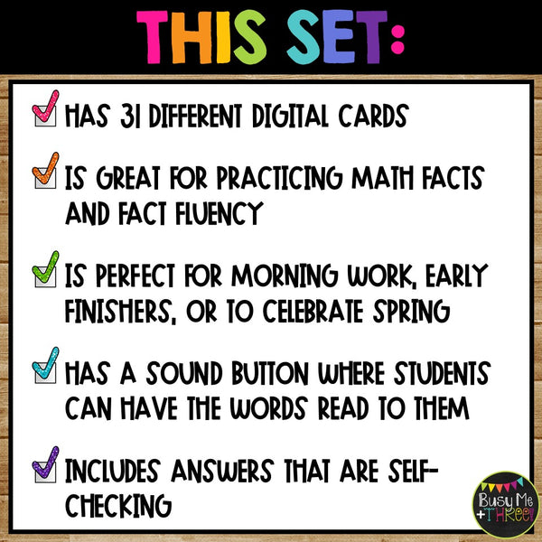 Fact Fluency Boom Cards™ Spring Digital Color by Code Distance Learning