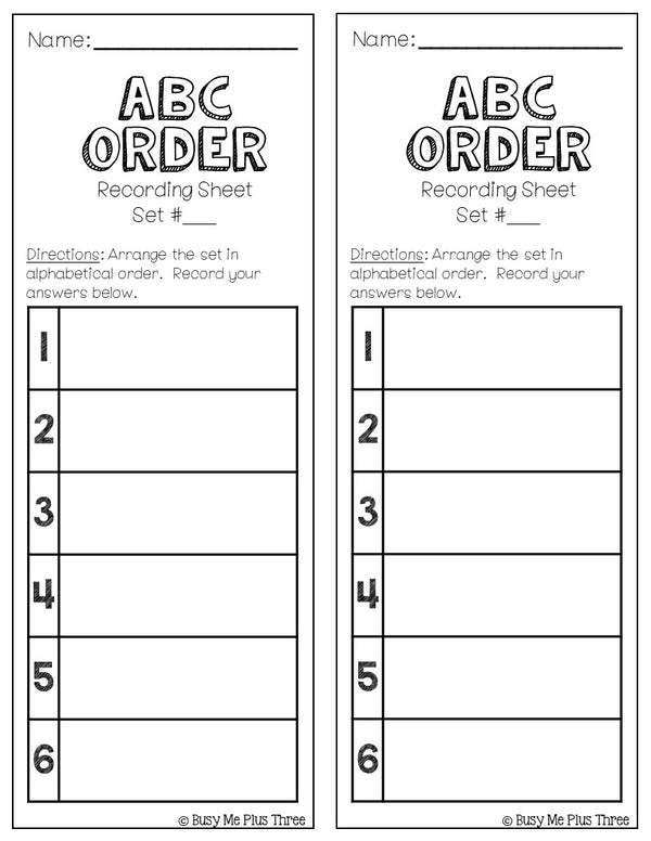 ABC Order to the First and Second Letter Alphabetical Order Workstations Centers