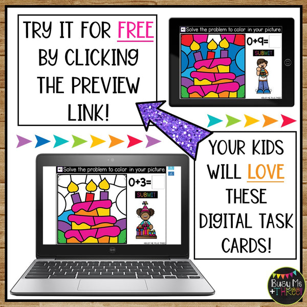 Birthday Boom Cards™ Color by Code Digital Math Activity Fact Fluency